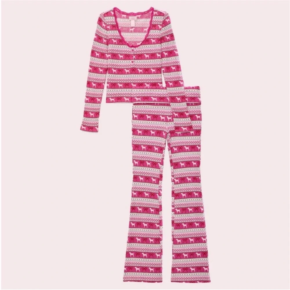 LoveShackFancy X PINK Waffle Knit Pajama Set